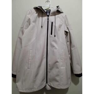 Halifax Traders Women's M Full Zip Hooded Jacket Cream W/Black Dots Rain Coat‎